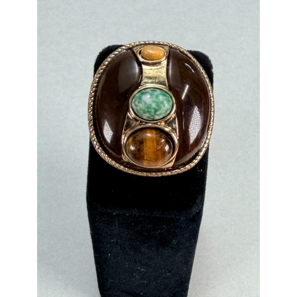 Zara Oversized Brown Resin Multi Color Cabochon Statement Cocktail Ring Size 6.5